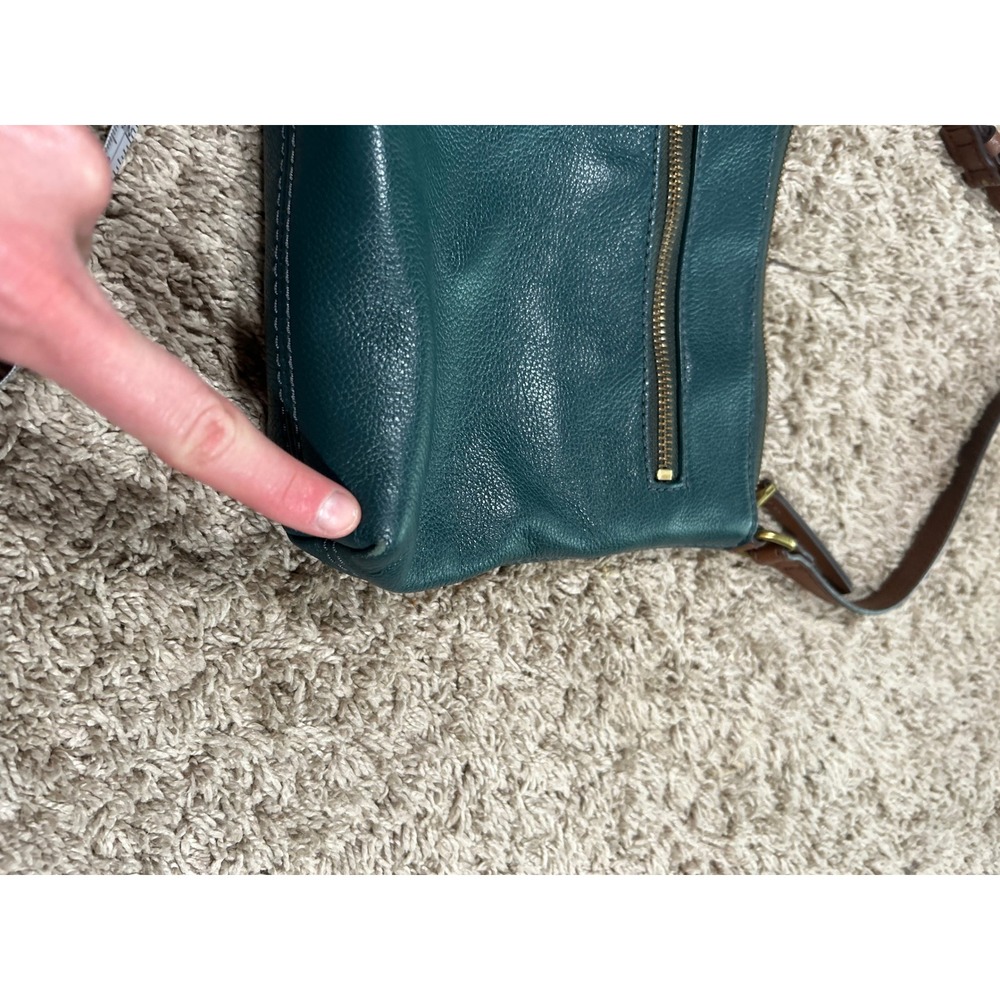 Fossil Green Leather Crossbody with Brown Trim - Picture 5 of 9